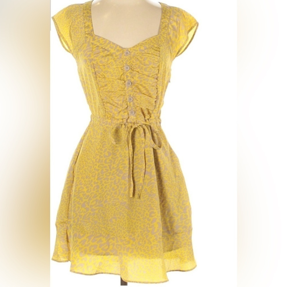 Jessica Simpson Yellow & Beige Leopard Print Sweetheart Mini Dress Size medium